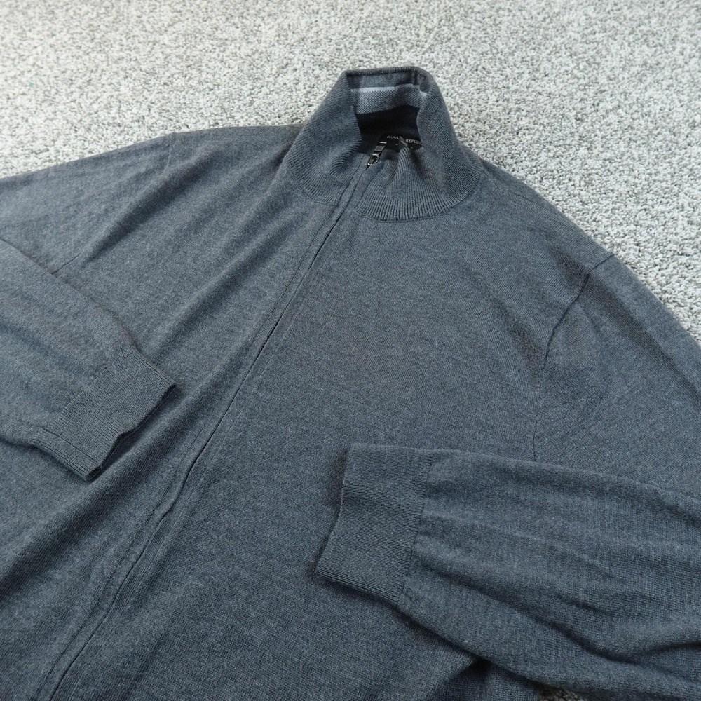 Banana Republic Sweater Mens‎ XL Gray Merino Wool Full Zip Mock Neck Jacket Soft